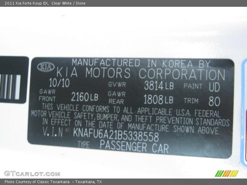 Clear White / Stone 2011 Kia Forte Koup EX