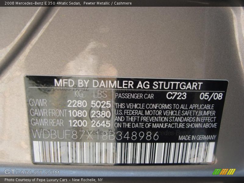 Pewter Metallic / Cashmere 2008 Mercedes-Benz E 350 4Matic Sedan