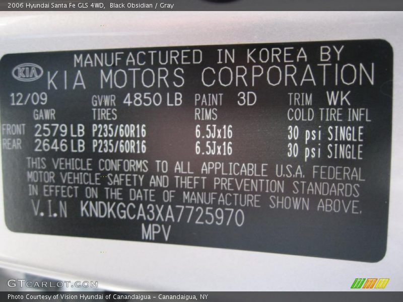 Black Obsidian / Gray 2006 Hyundai Santa Fe GLS 4WD