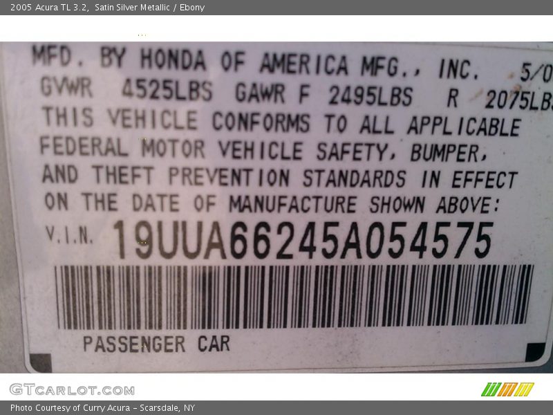 Satin Silver Metallic / Ebony 2005 Acura TL 3.2