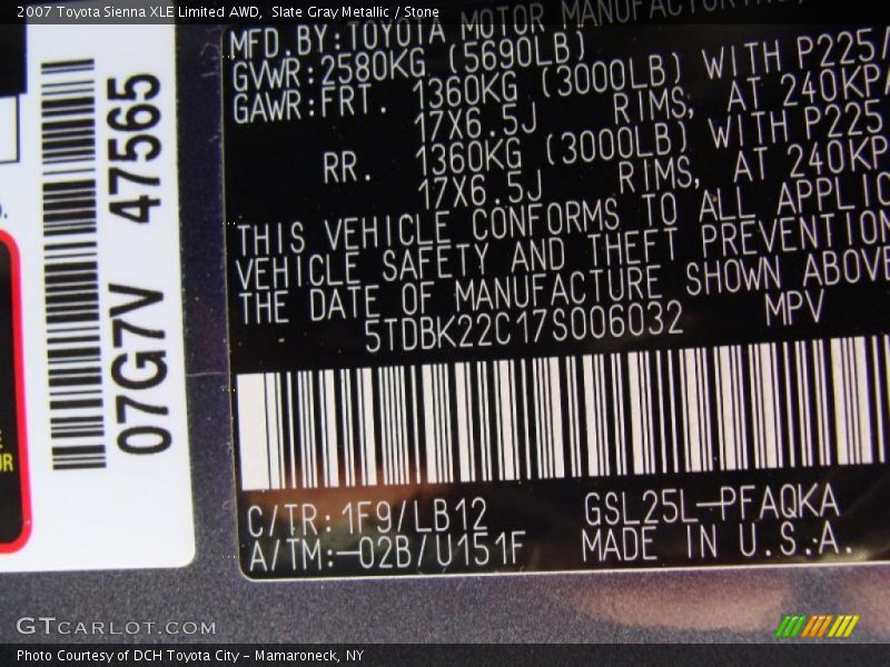 Slate Gray Metallic / Stone 2007 Toyota Sienna XLE Limited AWD