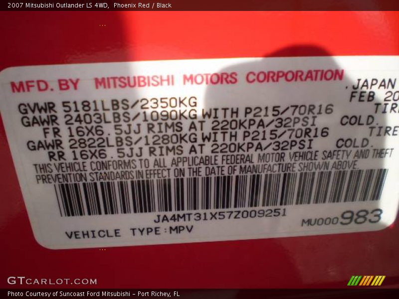 Phoenix Red / Black 2007 Mitsubishi Outlander LS 4WD