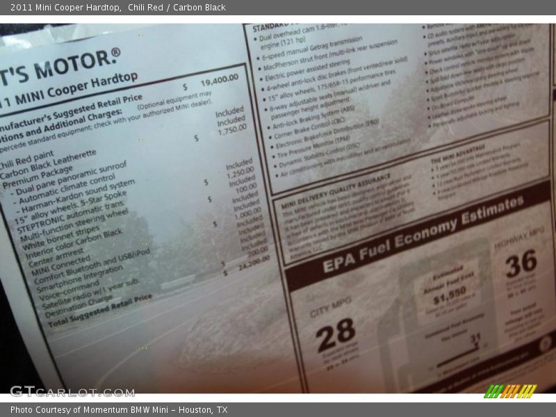 Chili Red / Carbon Black 2011 Mini Cooper Hardtop