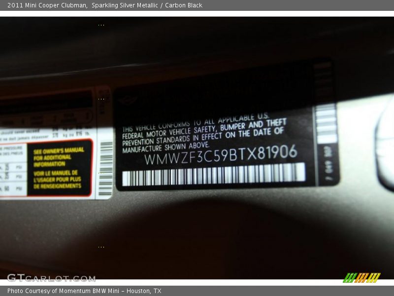 Sparkling Silver Metallic / Carbon Black 2011 Mini Cooper Clubman