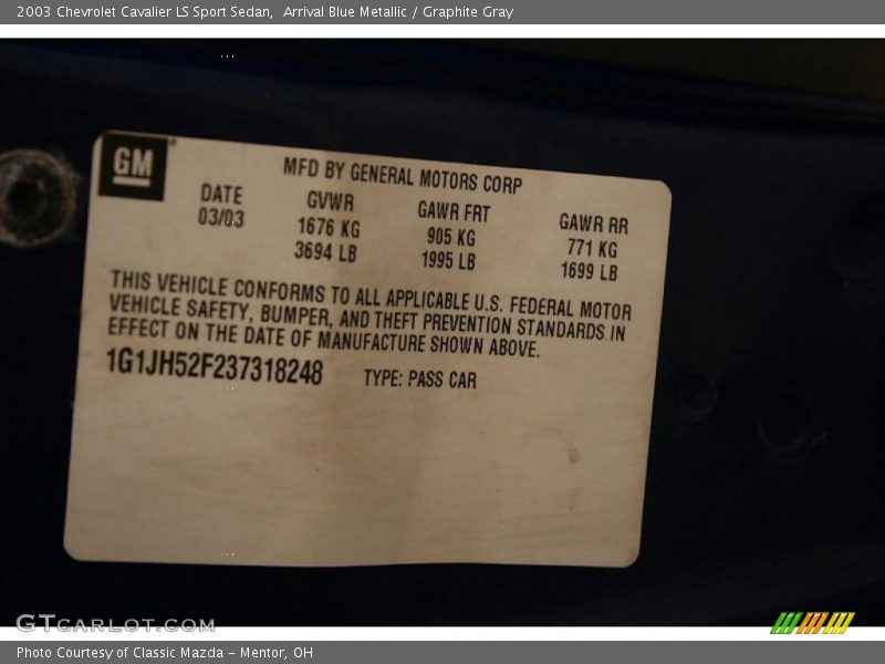 Arrival Blue Metallic / Graphite Gray 2003 Chevrolet Cavalier LS Sport Sedan