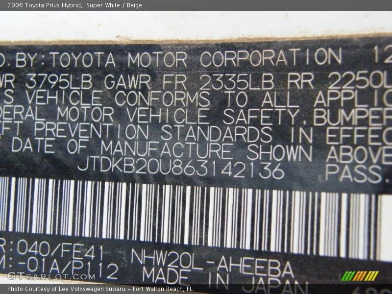 Super White / Beige 2006 Toyota Prius Hybrid