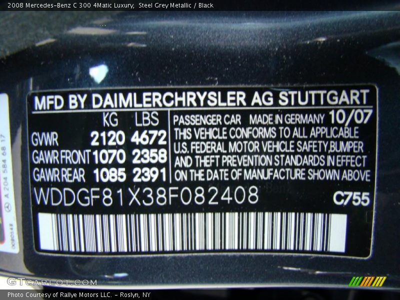 Steel Grey Metallic / Black 2008 Mercedes-Benz C 300 4Matic Luxury