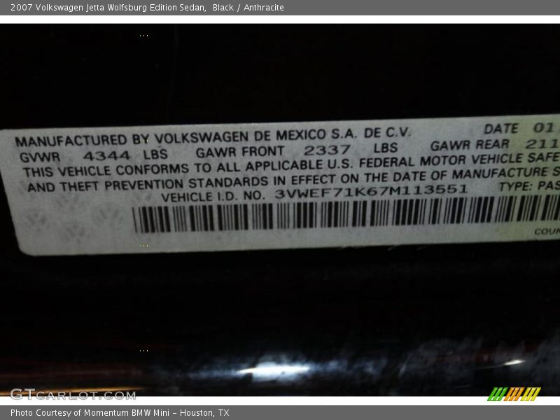 Black / Anthracite 2007 Volkswagen Jetta Wolfsburg Edition Sedan