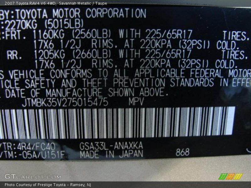 Savannah Metallic / Taupe 2007 Toyota RAV4 V6 4WD