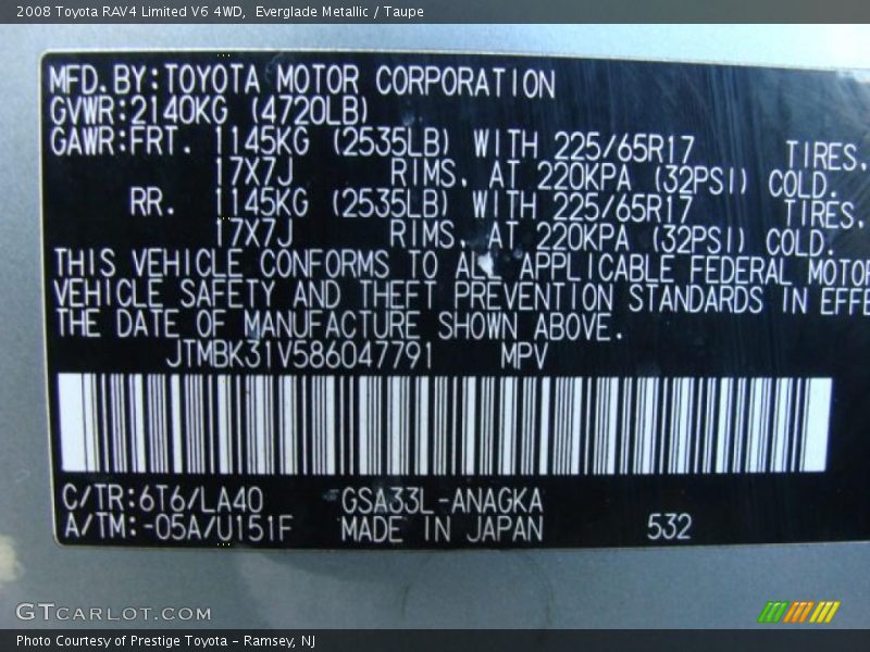 Everglade Metallic / Taupe 2008 Toyota RAV4 Limited V6 4WD