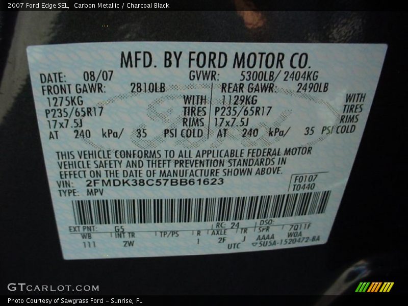 Carbon Metallic / Charcoal Black 2007 Ford Edge SEL