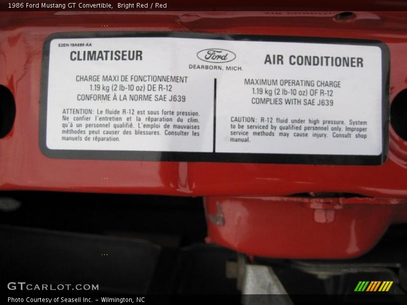 Info Tag of 1986 Mustang GT Convertible