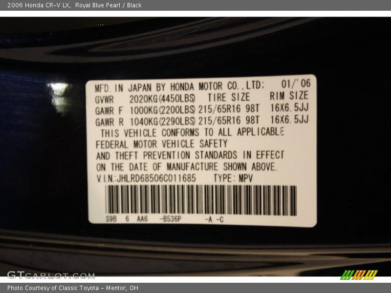 Royal Blue Pearl / Black 2006 Honda CR-V LX