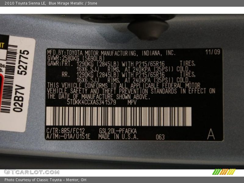 Blue Mirage Metallic / Stone 2010 Toyota Sienna LE