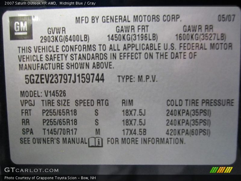 Midnight Blue / Gray 2007 Saturn Outlook XR AWD