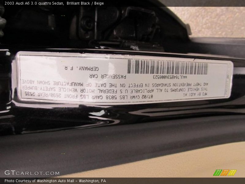 Brilliant Black / Beige 2003 Audi A6 3.0 quattro Sedan