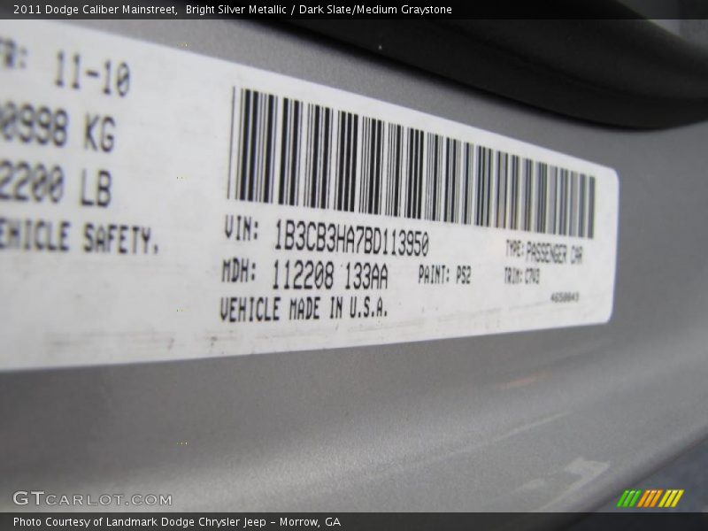 Bright Silver Metallic / Dark Slate/Medium Graystone 2011 Dodge Caliber Mainstreet
