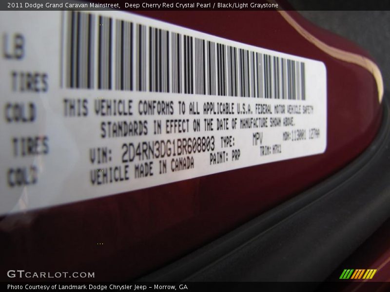 Deep Cherry Red Crystal Pearl / Black/Light Graystone 2011 Dodge Grand Caravan Mainstreet