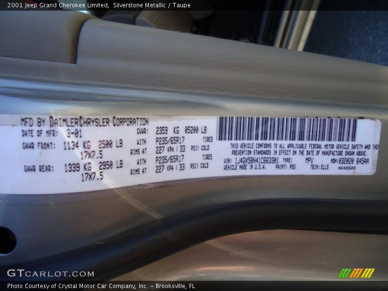Silverstone Metallic / Taupe 2001 Jeep Grand Cherokee Limited