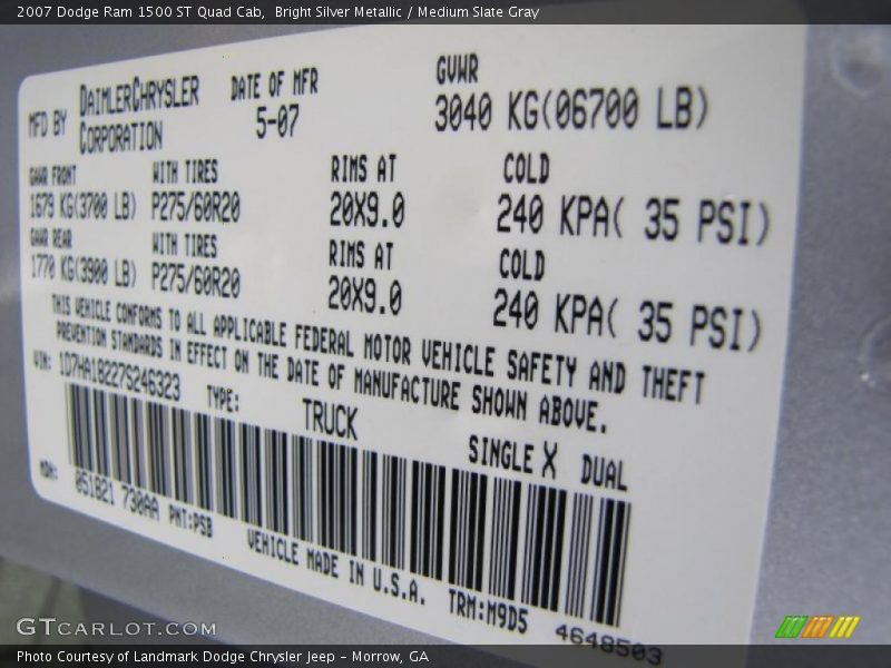 Bright Silver Metallic / Medium Slate Gray 2007 Dodge Ram 1500 ST Quad Cab