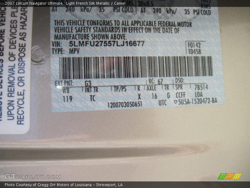 Light French Silk Metallic / Camel 2007 Lincoln Navigator Ultimate