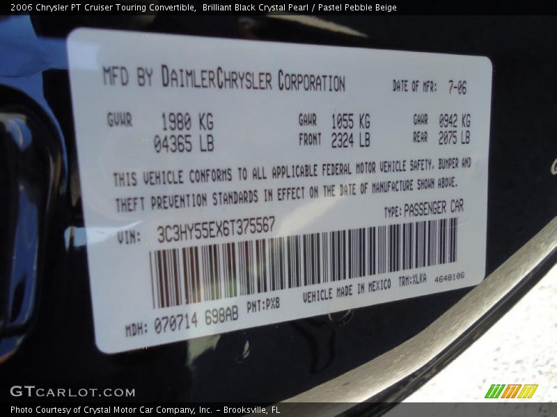 Brilliant Black Crystal Pearl / Pastel Pebble Beige 2006 Chrysler PT Cruiser Touring Convertible