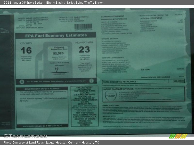  2011 XF Sport Sedan Window Sticker