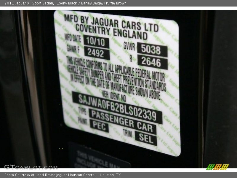 2011 XF Sport Sedan Ebony Black Color Code PEC