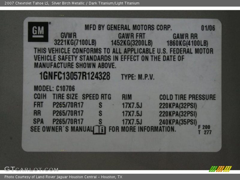 Silver Birch Metallic / Dark Titanium/Light Titanium 2007 Chevrolet Tahoe LS