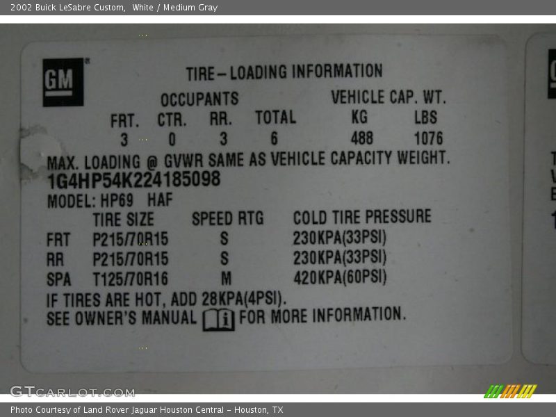 White / Medium Gray 2002 Buick LeSabre Custom