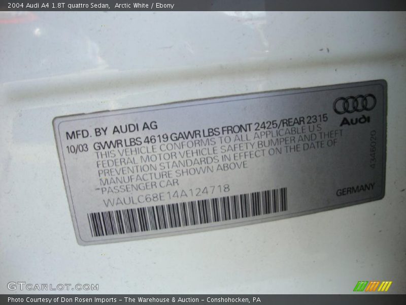 Arctic White / Ebony 2004 Audi A4 1.8T quattro Sedan
