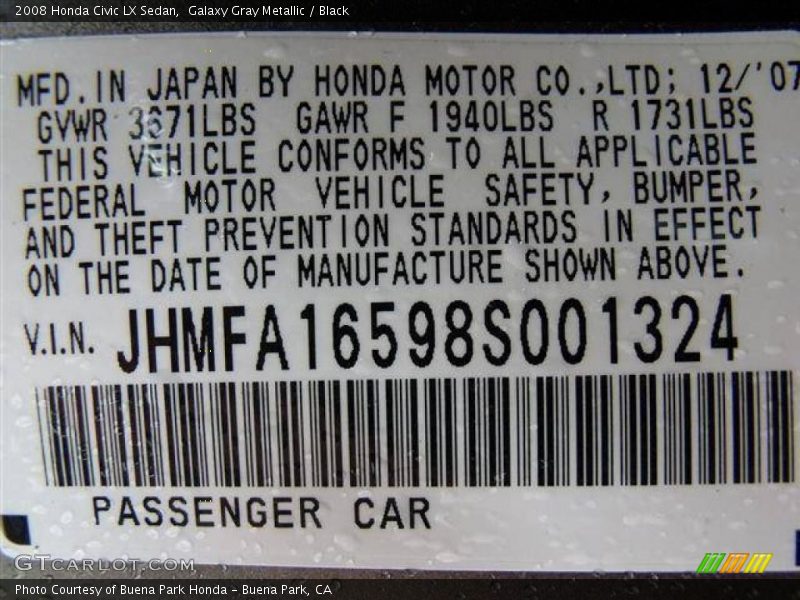 Galaxy Gray Metallic / Black 2008 Honda Civic LX Sedan