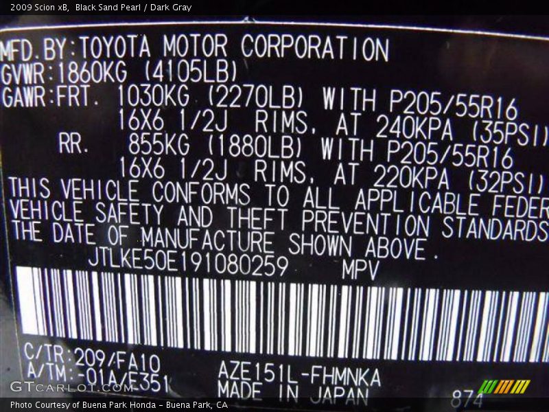 Black Sand Pearl / Dark Gray 2009 Scion xB
