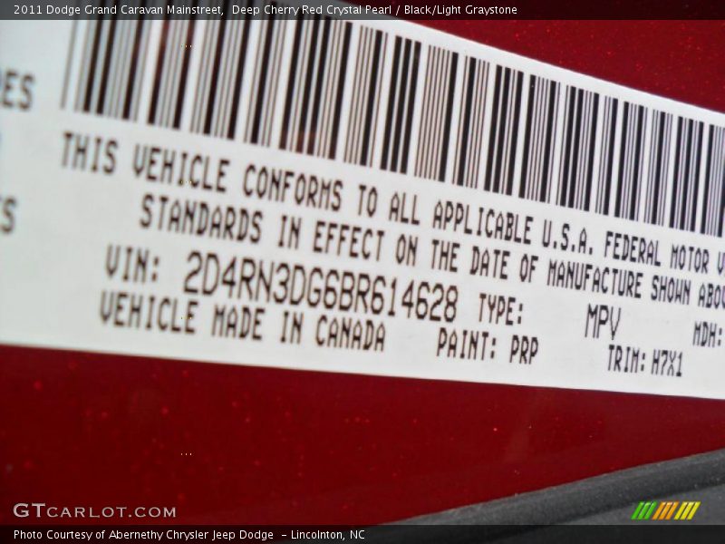 Deep Cherry Red Crystal Pearl / Black/Light Graystone 2011 Dodge Grand Caravan Mainstreet