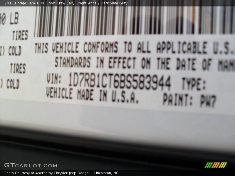 Bright White / Dark Slate Gray 2011 Dodge Ram 1500 Sport Crew Cab
