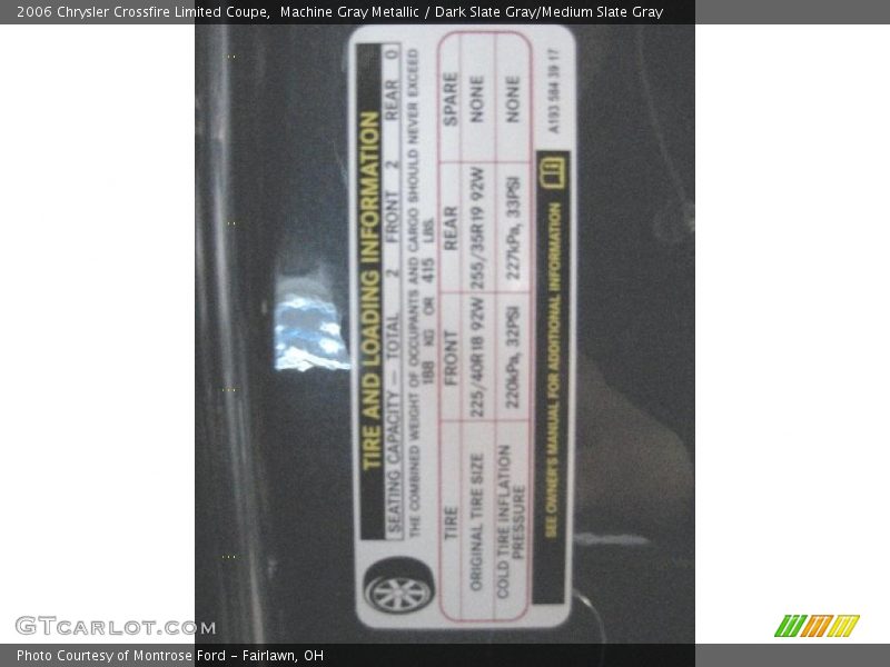 Machine Gray Metallic / Dark Slate Gray/Medium Slate Gray 2006 Chrysler Crossfire Limited Coupe