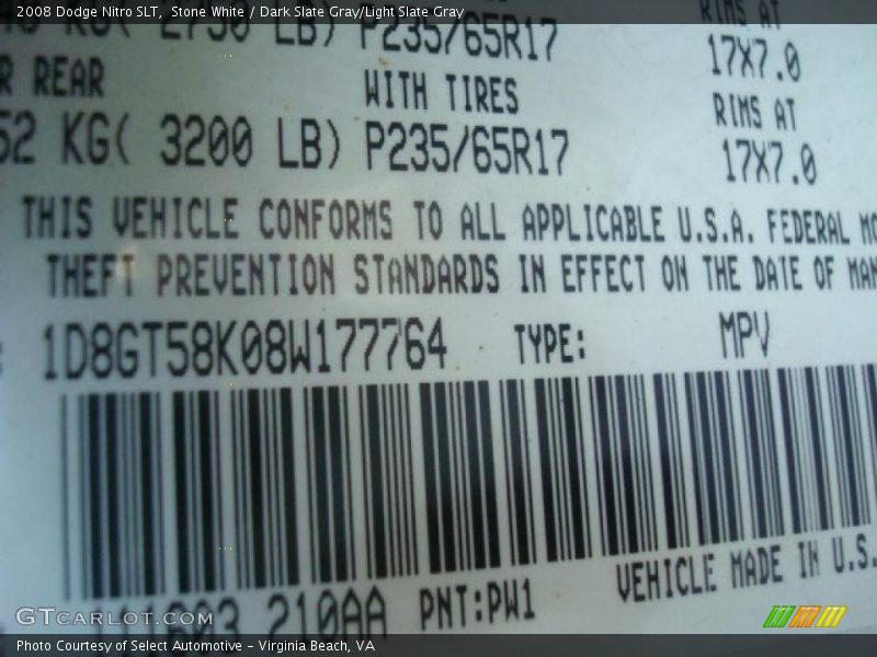 Stone White / Dark Slate Gray/Light Slate Gray 2008 Dodge Nitro SLT