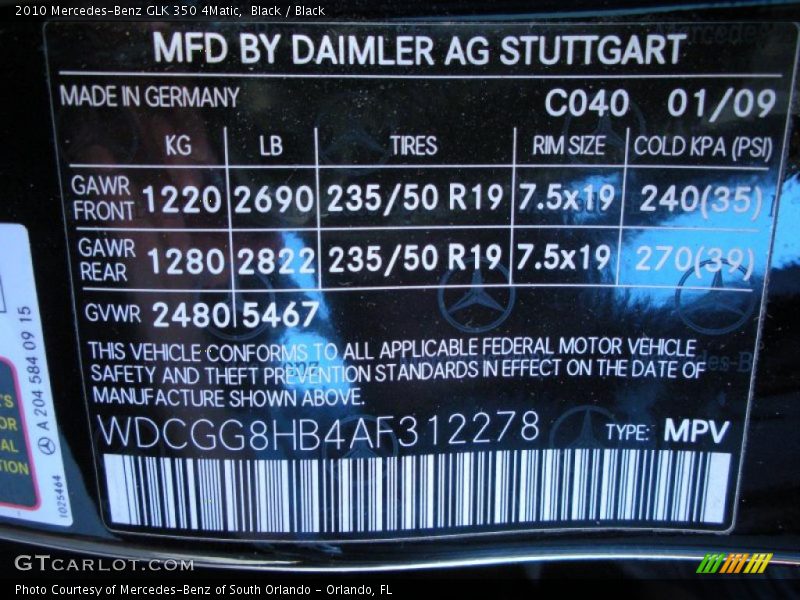 Black / Black 2010 Mercedes-Benz GLK 350 4Matic