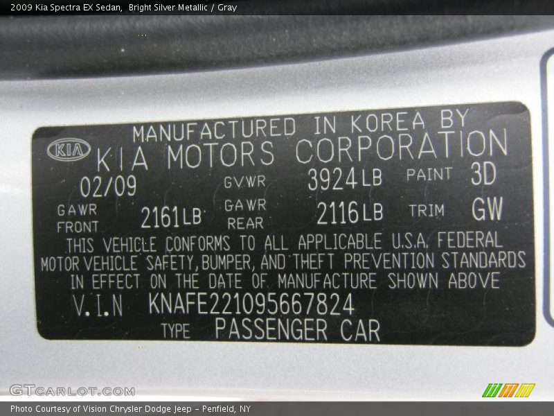 Bright Silver Metallic / Gray 2009 Kia Spectra EX Sedan