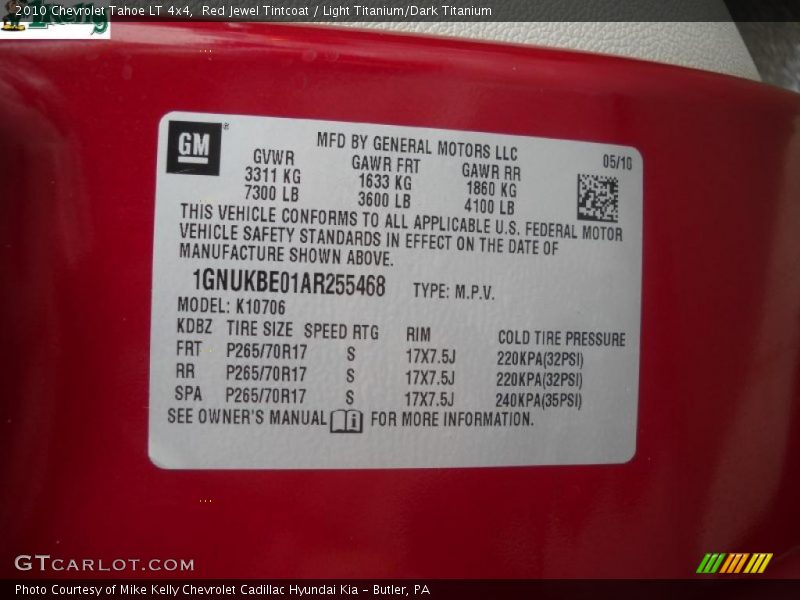 Red Jewel Tintcoat / Light Titanium/Dark Titanium 2010 Chevrolet Tahoe LT 4x4