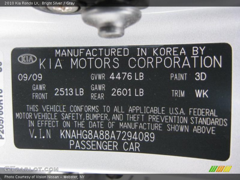 Bright Silver / Gray 2010 Kia Rondo LX