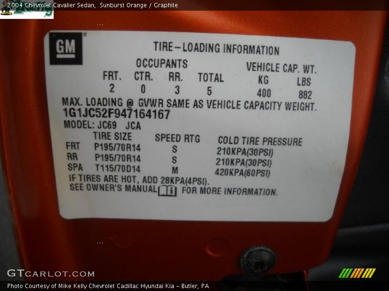 Sunburst Orange / Graphite 2004 Chevrolet Cavalier Sedan