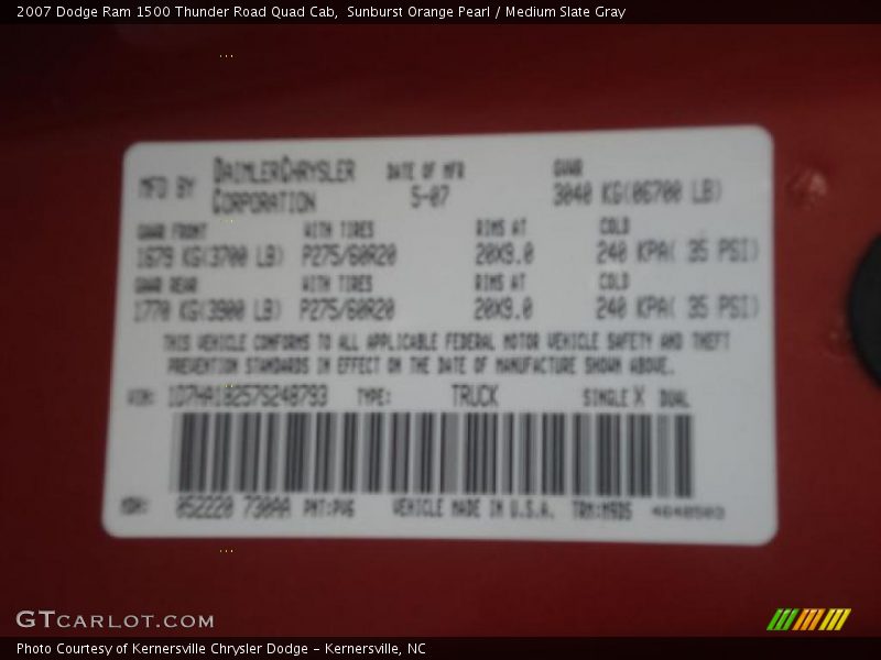 Sunburst Orange Pearl / Medium Slate Gray 2007 Dodge Ram 1500 Thunder Road Quad Cab