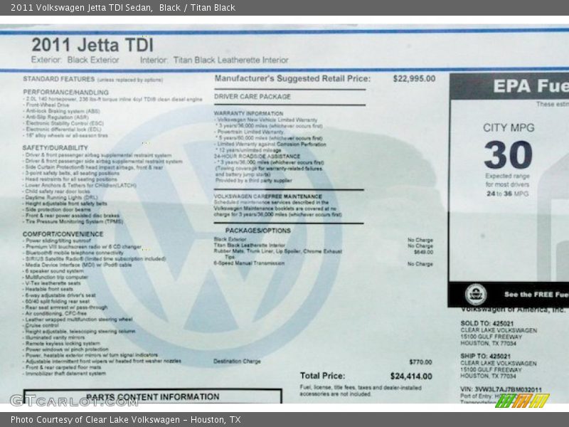  2011 Jetta TDI Sedan Window Sticker