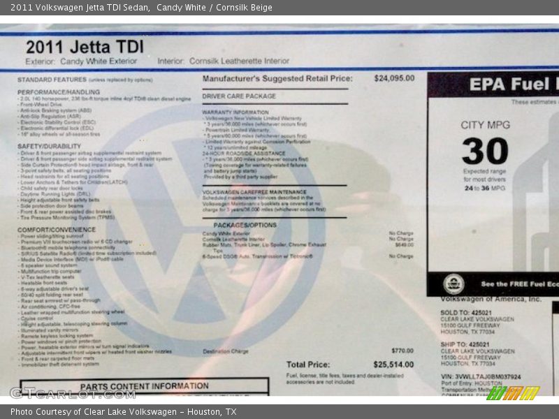  2011 Jetta TDI Sedan Window Sticker