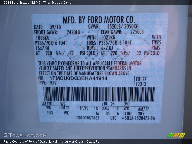 White Suede / Camel 2011 Ford Escape XLT V6