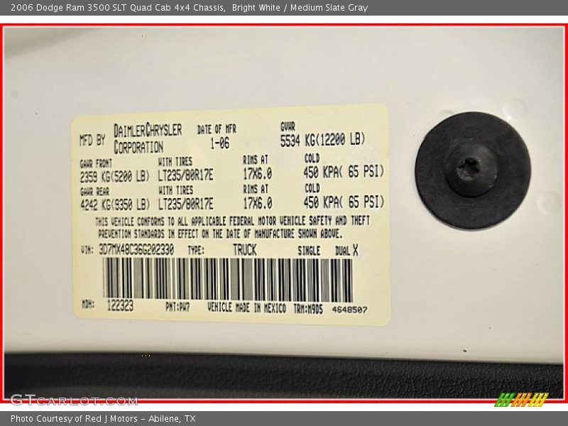 Bright White / Medium Slate Gray 2006 Dodge Ram 3500 SLT Quad Cab 4x4 Chassis