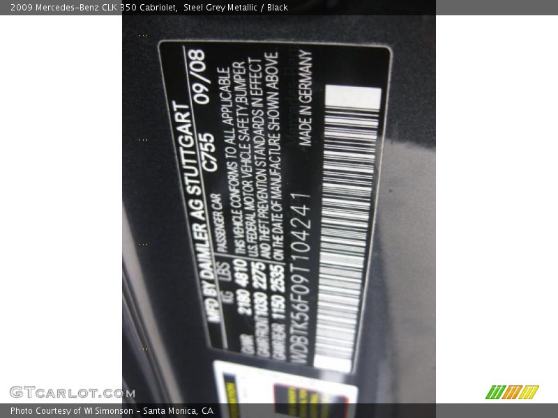 Steel Grey Metallic / Black 2009 Mercedes-Benz CLK 350 Cabriolet