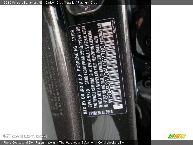Carbon Grey Metallic / Platinum Grey 2010 Porsche Panamera 4S