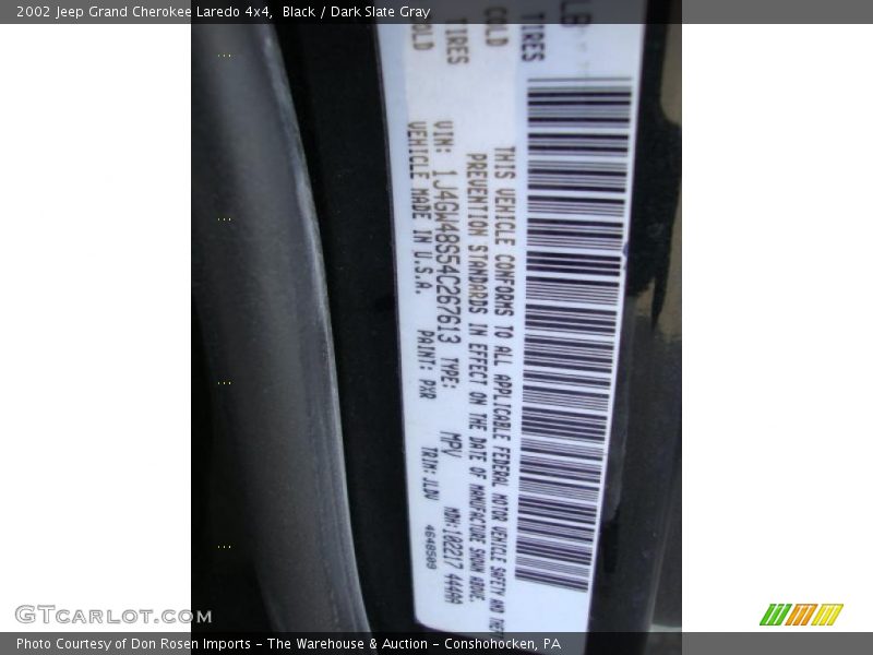 Black / Dark Slate Gray 2002 Jeep Grand Cherokee Laredo 4x4